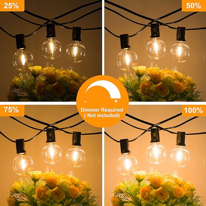 100FT Outdoor G40 LED Globe String Lights Dimmable Waterproof Shatterproof Patio Lights with 104 Bulbs Connectable Commercial Hanging Light for Christmas Patio House Backyard Balcony Party(Black)