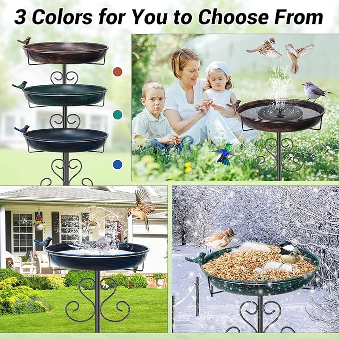 Metal Bird Bath for Outside, 40 Inch Tall Vintage Freestanding Birdbaths Bowl with Bird Statue, Sturdy 5-Pronged Base Birdfeeder for Outdoors Garden Patio Yard Lawn Decor (Vintage Bronze)