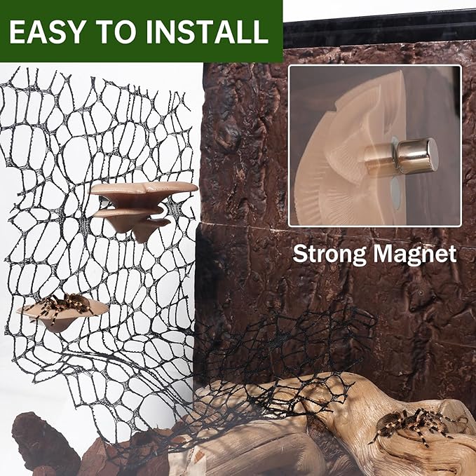 15 Pcs Jumping Spiders Hide Accessories, Jumping Spider Bridge Web Net, Mini Mountain Pond Trees Lawn Figurines Garden Mushroom Platform Decorations for Jumpings Spider Habitat Tank Enclosure Decor