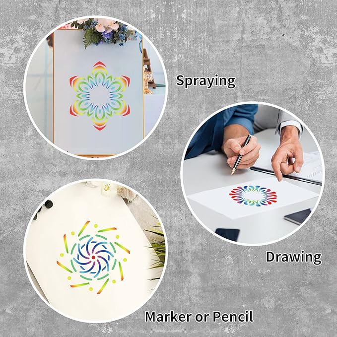 64 Pieces Stencils for Painting, Small Reusable Mandala Dot Stencil, Art Craft Template for Painting on Wood, Wall, Fabric, Rock, Chalkboard, Sign, DIY Art Scrapbook Projects(Mandala)