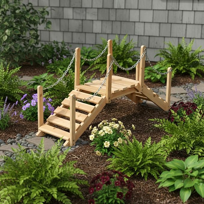 Shine Company 4963N Decorative Cedar Wood Garden Bridge with Side Rails, Natural