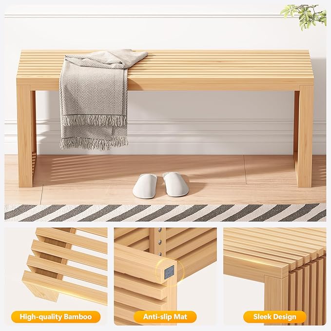 Bamboo Dining Bench, 35-inch Sleek Design Entryway Shoe Rack Bench, Indoor Kitchen Table Bench, Waterproof Outdoor Bench, Natural