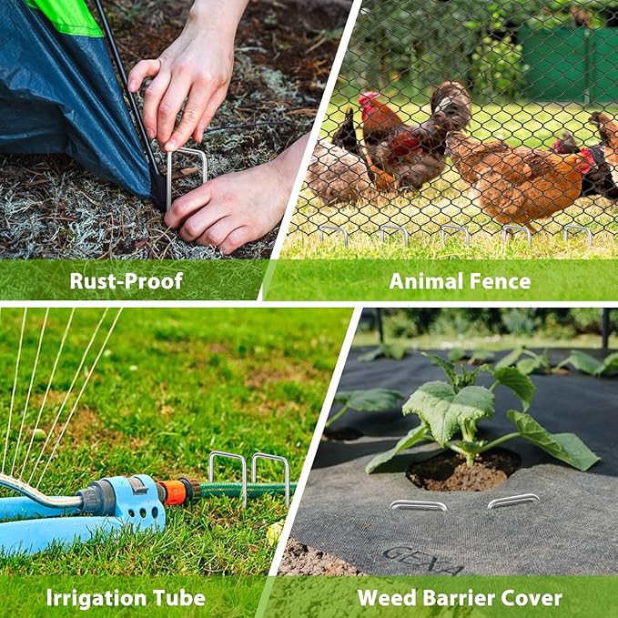 Landscape Staples 12 Inch, 100 Pack 8 Gauge Galvanized Garden Staples U-Shaped Landscape Stakes, Heavy Duty Ground Stakes for Outdoor Decorations, Weed Barrier Fabric, Irigation Tubing, Tent