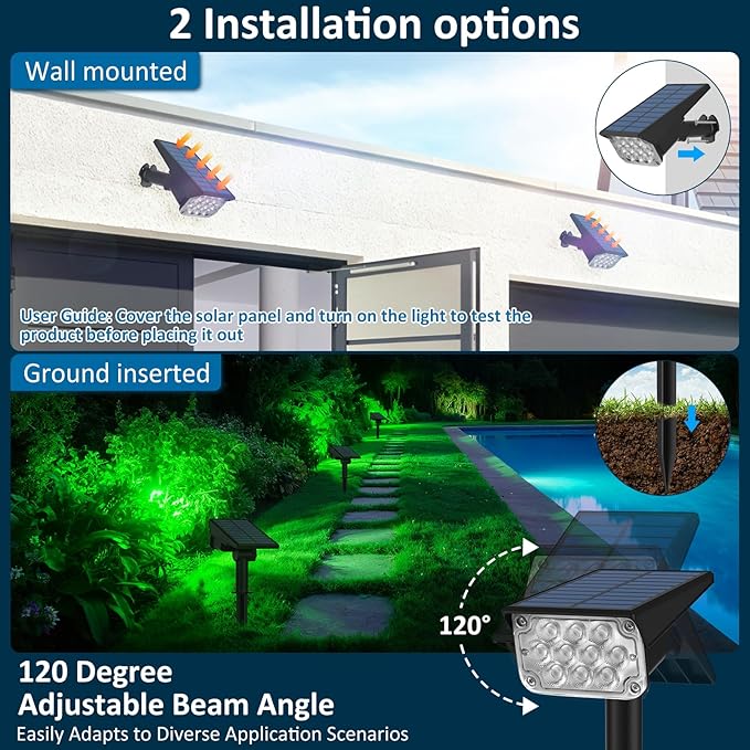 T-SUNUS Green Solar Spot Lights Outdoor Christmas Waterproof IP65 Landscape Spotlights 2 Modes Dusk to Dawn for Tree Pond Patio Garage St. Patrick's Day Statue Graveyard Garden Flag Halloween 4 Pack