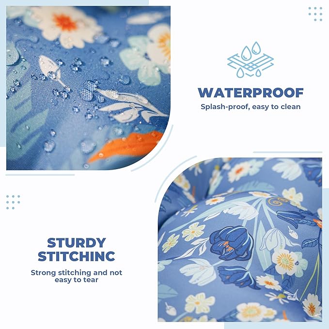 Wicker Chair Cushions of 5 Pieces, Waterproof Outdoor Loveseat Cushion for Wicker Furniture, 1 Love Seat Cushion, 2 U-Shape and 2 Lumbar Pillows for Patio Furniture (Blue Flower)