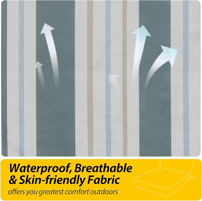 AAAAAcessories Outdoor Seat Cushions for Chairs, Fade-Resistant, Waterproof Patio Furniture Replacement Cushions, 23" x 23" x 5" + 23" x 13.5", Slate Gray Blue Coastal Stripe