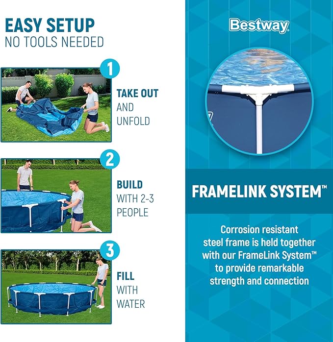 Bestway Steel Pro 12 feet x 30 inches Round Above Ground 1,710 Gallon Pool Set with DuraPlus Liner, 530 Gallon Pool Filter, and Repair Patch
