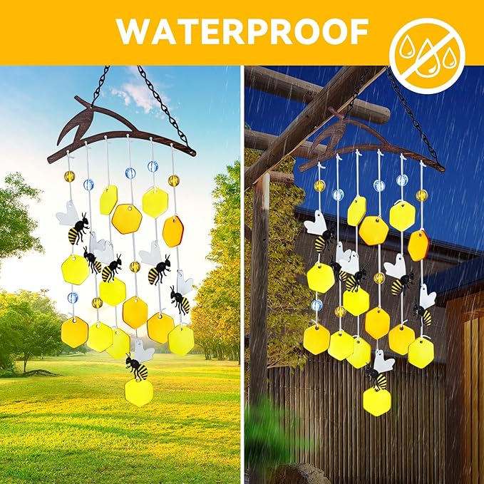 X-PREK 23" Bees Wind Chimes for Outside, Unique Stained Glass Wind Chimes Garden Decor, Windchimes Outdoors Suncatcher Gift for Women, Mom, Grandma, Unisex