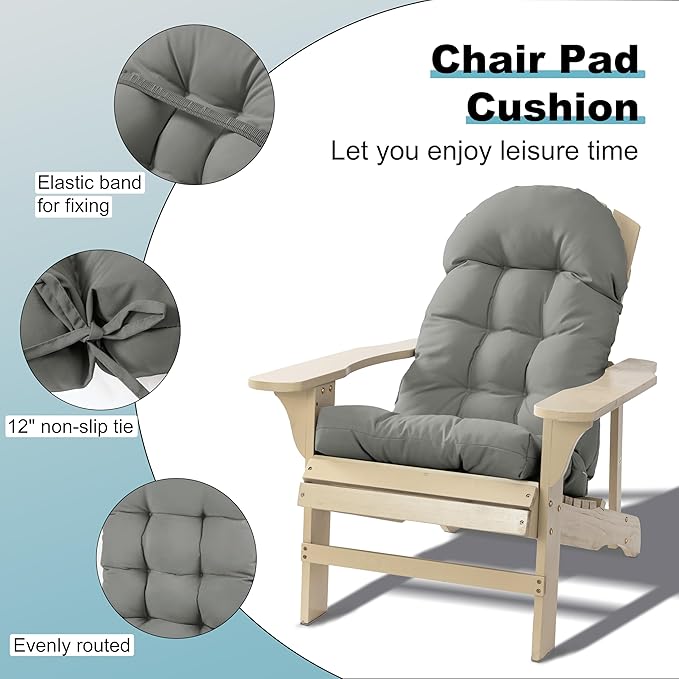 Large Adirondack Chair Cushion, Rocking Chair Cushion 50x20.8x4 inch, High Back Patio Cushions of Upper and Lower with Ties, Sunscreen and Fade-Resistant (Gray, 1)