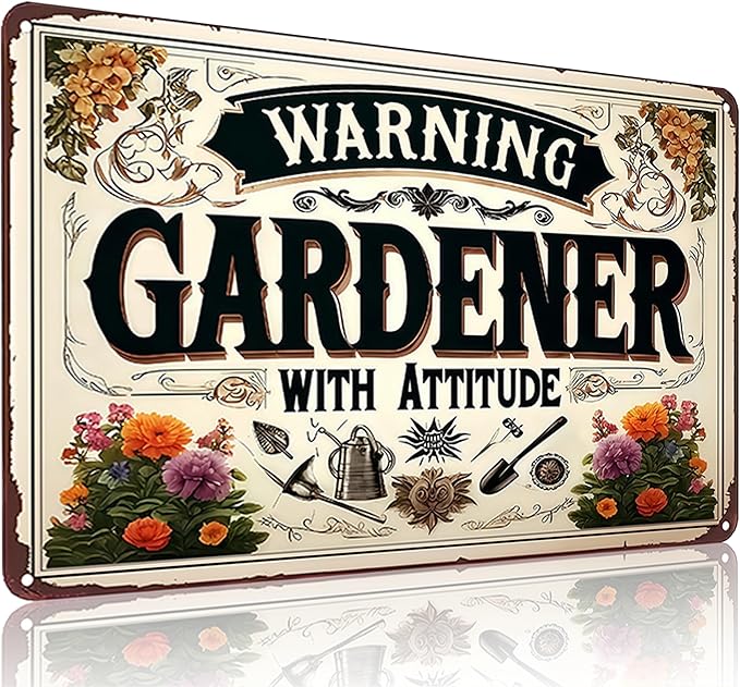 Funnysign Garden Gifts Warning Gardener with Attitude Vintage Tin Sign for Home Garden Patio Yard Decor 8 X 12 Inch (3984)