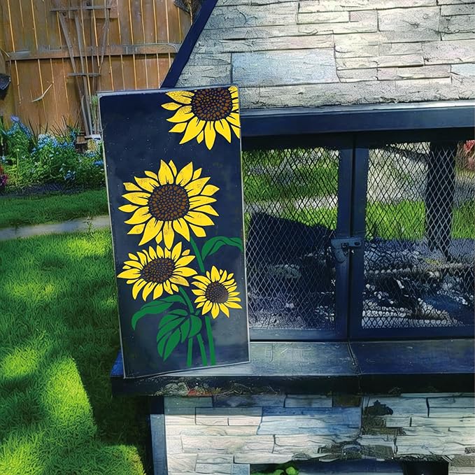 Large Sunflower Fence Stencil for Painting on Wood Fences Tall Flower Stencils Reusable Floral Plastic Templates for Wood Fence Walls Canvas (6 Large Sunflower)