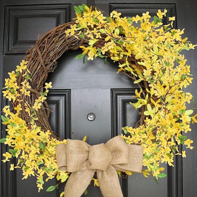 4pcs 23.6ft Forsythia Garland Artificial Flower Garlands Spring Garland for Mantle Fake Hanging Flower Vines Home Wall Home Party Wedding Indoor Outdoor Bedroom Wedding Decoration