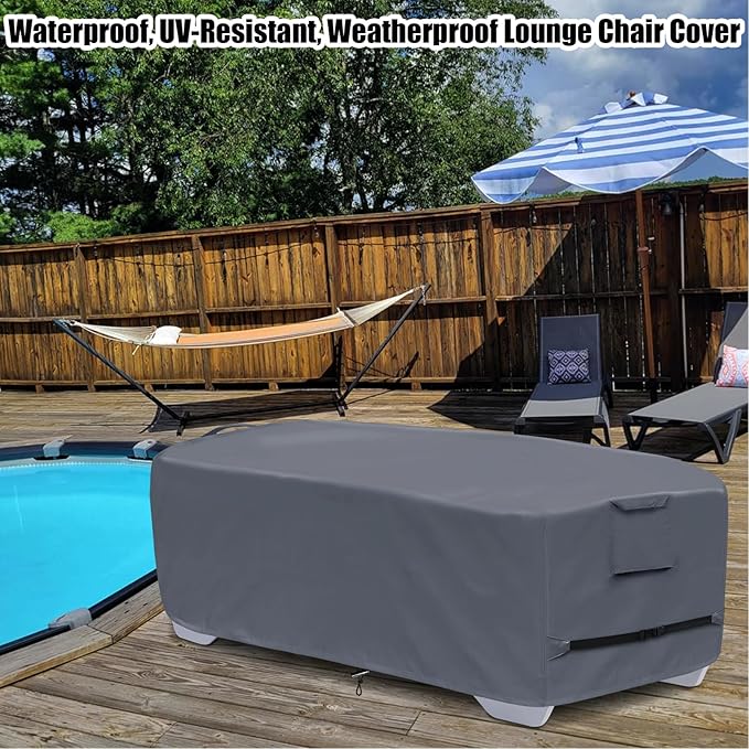 Stackable Chaise Lounge Covers for 2-3 Stackable Patio Lounge Chair, 600D Weather-Resistant Polyester Fabric, Outdoor Furniture Storage Cover for Stackable Lounge Chair - 80"L x 30"W x 20"H, Gray