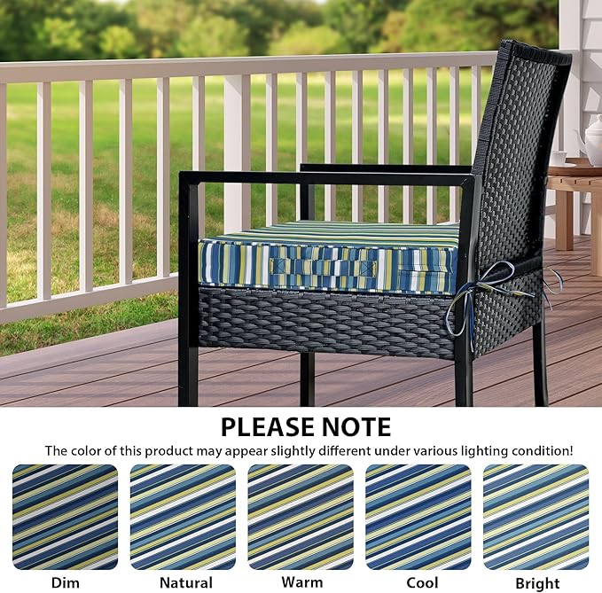 Outdoor Chair Cushions Set of 4,Waterproof Outdoor Seat Cushions for Patio Furniture,Patio Chair Cushion with Handle and Ties, Out Door Chair Pads,19" x 19" x 3", Blue Stripe