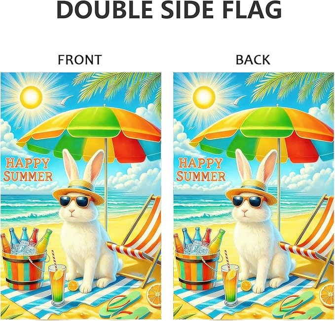 Summer Garden Flag 12x18 Double Sided, Burlap Outdoor Beach Sea Bunny Garden Flags Summer Coastal Decorations, Small Decorative Ocean Yard Flags for Outside Lawn Porch Décor
