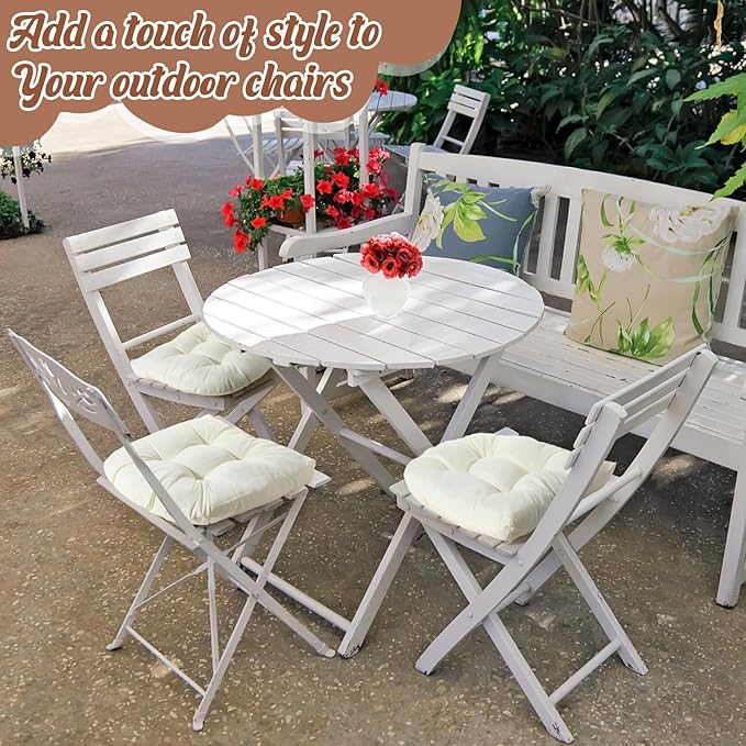Thyle Outdoor Chair Cushions Set of 6 Waterproof Sun Protection Square Tufted Overstuffed Patio Furniture Seat Cushion for Patio Furniture Dining Indoor 19" x 19"(Beige)