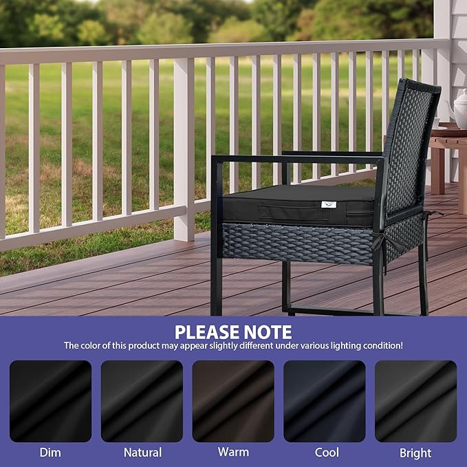 Outdoor Chair Cushions Set of 4,Waterproof Outdoor Seat Cushions for Patio Furniture,Patio Chair Cushion with Handle and Ties, Square Out Door Chair Pads,19" x 19" x 3", Black
