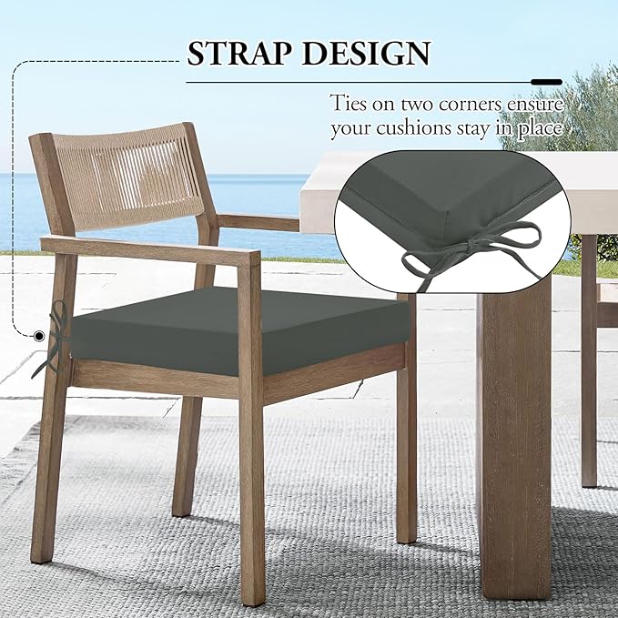 Wellsin Outdoor Chair Cushions for Patio Furniture - Outdoor Cushions for Chairs - Water Resistant Patio Chair Cushions Set of 4, 18.5"X16"X3", Charcoal Grey
