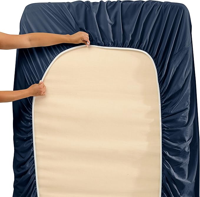 Clara Clark Fitted Sheet, Extra Deep Pocket Fits Deep Mattress, Luxury Soft Fitted Sheet Only, Queen - Extra Deep Navy Blue