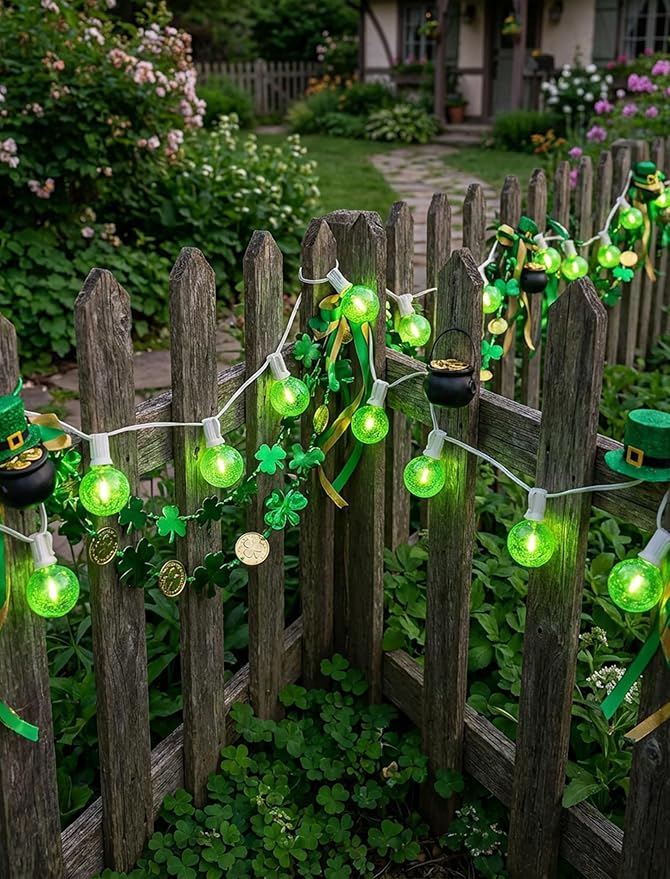 25FT G40 LED Outdoor Globe String Lights, Outdoor St. Patrick's Day Decorations Lights with 27 Shatterproof Clear Green Bulbs, Hanging Patio Lights Waterproof for Irish-themed Party Backyard Garden