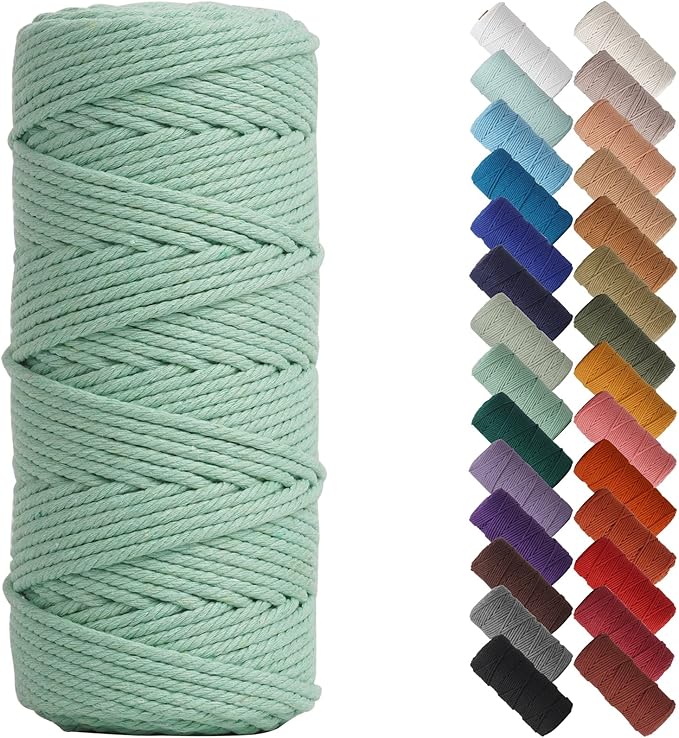 NOANTA Mint Green Macrame Cord 3mm x 109yards, Colored Macrame Rope, Cotton Rope Macrame Yarn, Colorful Cotton Craft Cord for Wall Hanging, Plant Hangers, Crafts, Knitting