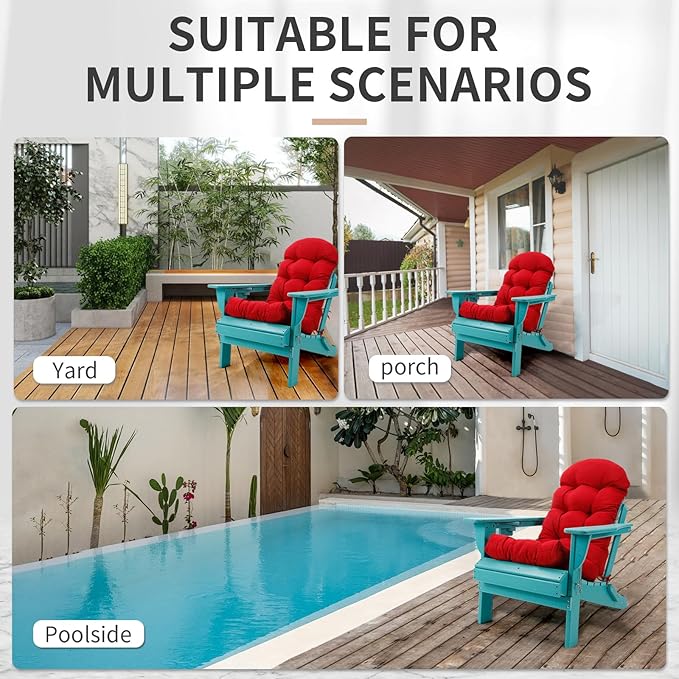 Adirondack Chair Cushions Set of 2, High Back Patio Chair Cushions 48 x 19.7 x 4.7 Inch, Indoor/Outdoor Thickened Rocking Chair Cushion, Fade-Resistant & Waterproof (Wine Red)