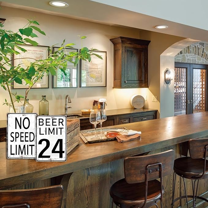 Boys Room Decor Mental Signs No Speed Limit for Man Cave Sign Vintage Beer Limit 24 Tin Sign for Home Bar Man Cave Garage Bedroom Decor,Aluminum Funny Signs,8x12inchx2pcs