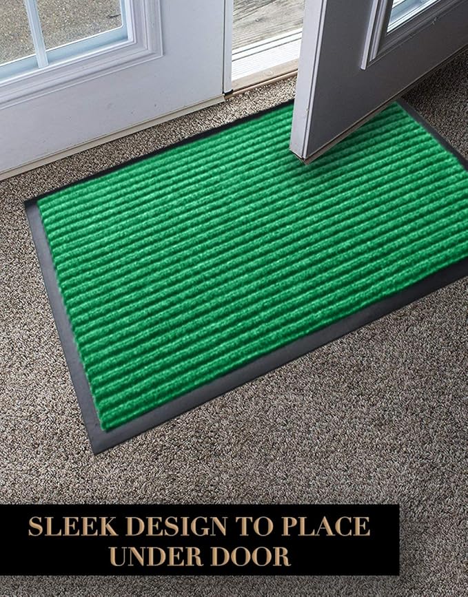 LuxUrux Striped Green Door Mat - Heavy Duty, Indoor/Outdoor, Easy Clean, Waterproof, Low-Profile (24'' x 16'') - Ideal for Entry, Patio, Garage - Durable Solution for High Traffic Entrance Ways