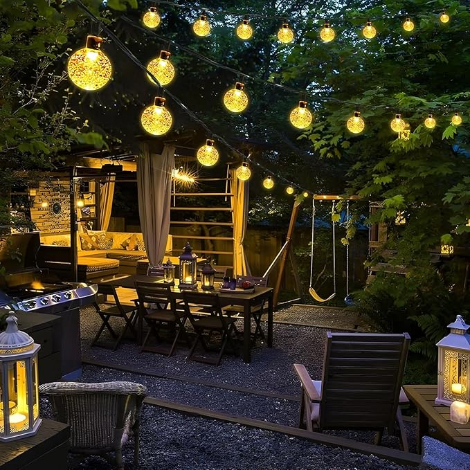 Solar String Lights Outdoor Waterproof, 1 Pack 50 LED 2.3CM 23 FT Each, Solar Powered Patio Lights with 8 Lighting Modes for Garden Yard Porch Wedding Party.. (Warm Color)