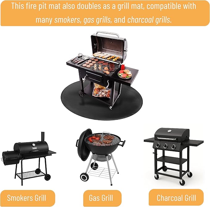 UNCO- Nonstick Grilling Mats 42 Inch, Round Fire Pit Mat, 42", Black Double-Sided Fireproof Design, Reusable, Portable, 3 Layers, Waterproof & Easy to Clean, Grill Matt for Outdoor Grill Deck
