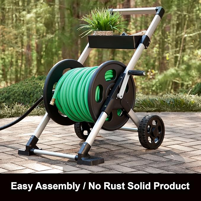 Liberty Garden 304 Explorer Two Wheel Hose Reel Cart, Aluminum, Holds 250-feet of 5/8" Hose, Silver/Black