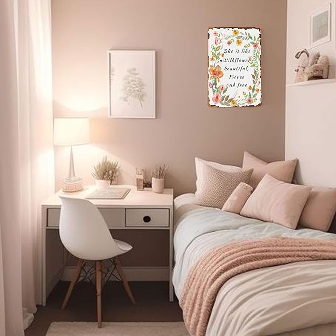 Garden Gifts She ls Like A Wildflower Beautiful Fierce And Free Tin Sings-Funny Garden Signs for Outside,Wildflower Wall Art Office Decor Mothers Grandmas and Housewarming 8x12inch