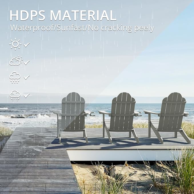 LUE BONA HDPS Adirondack Chairs Set of 6, Fire Pit Outdoor Chair Weather Resistant with Cup Holder, Modern Plastic Chair Plastic for Patio, Deck, Proch, 350LBS, Gray