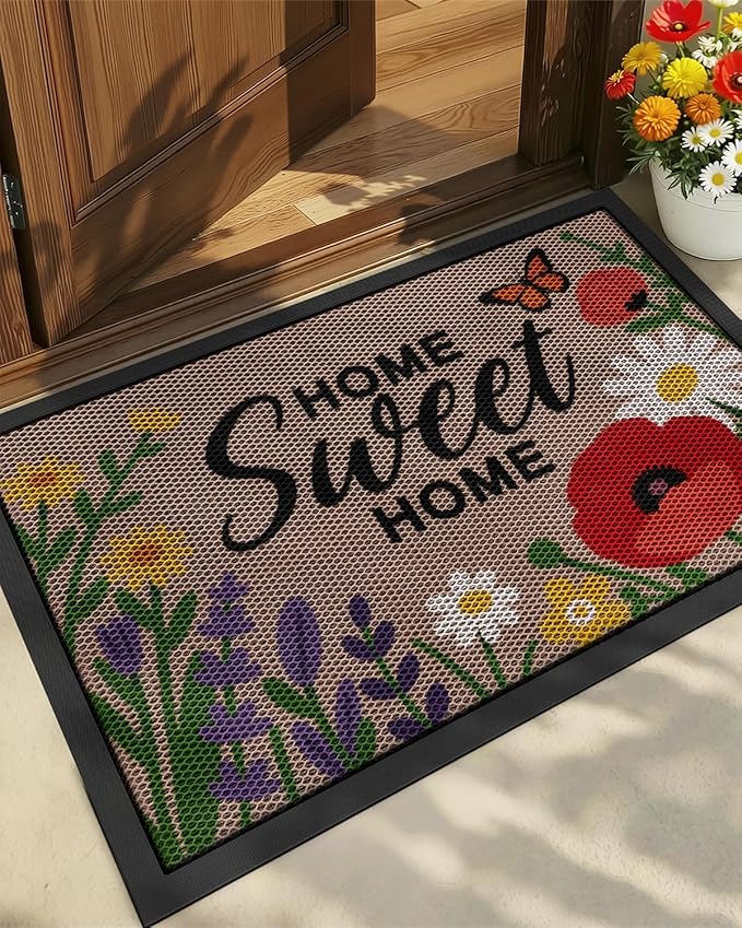 Color&Geometry Outdoor Door Mat, Resilient & Flexible Non-Slip Door Mat 17"x30", Dirt Trapping Waterproof Doormat, Welcome Mat for Porch, Patio & Entryway, Blossom Beige