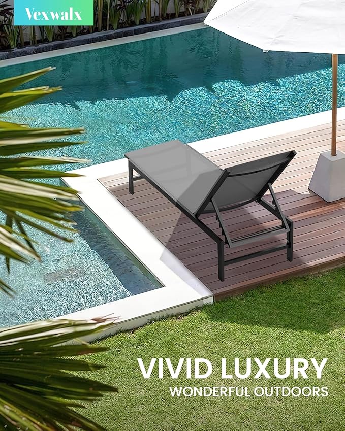 Outdoor Lounge Chairs, Aluminum Chaise Lounge Chairs with 5-Position Recliner, Patio Lounge Chair for Backyard, Poolside, Deck, Lawn