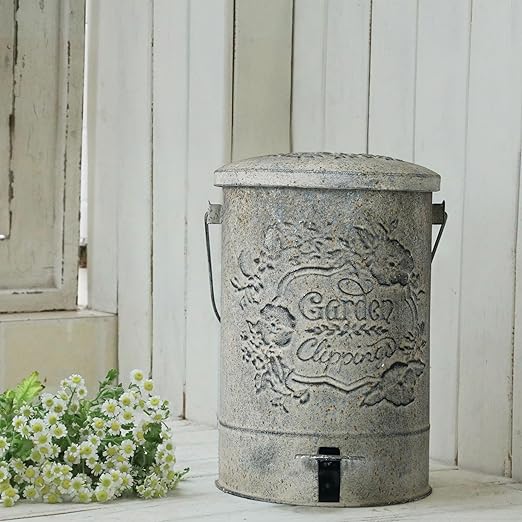 Z&Z ornamentorum Outdoor Small Trash Can with Lid Dog Poop Trash Can Outside for Kitchen Park Garden and Pedal Round Touchless Garbage with Flower and Bird Patterns