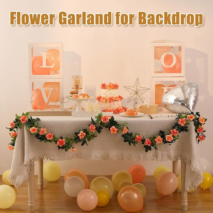 JUSTOYOU 2 Pack (15.8FT) Fake Rose Garland, Artificial Rose Vines Flowers Hanging Silk Rose Vine Wedding Home Backdrop Party Arch Arrangement Decoration