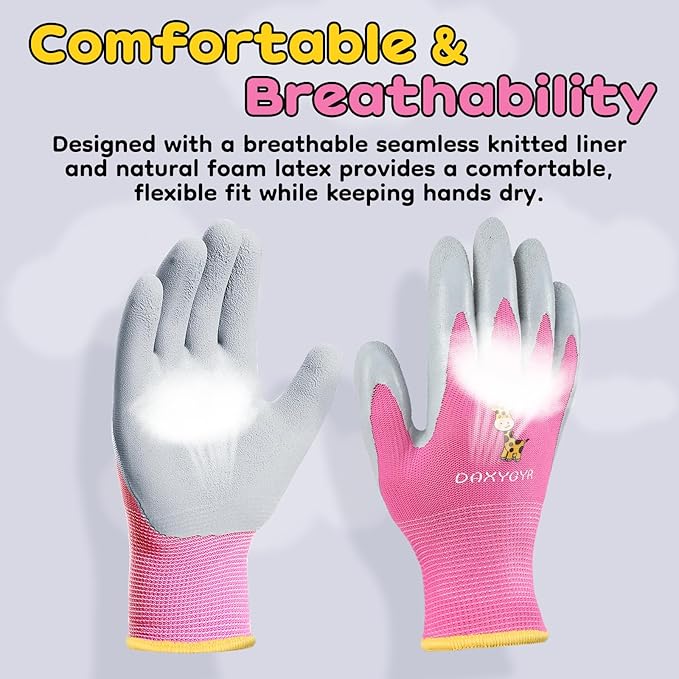 3/6 Pairs Kids Gardening Gloves, Latex Coated Non-Slip Work Gloves, Outdoor Gardening Gloves for Youth, Boys & Girls