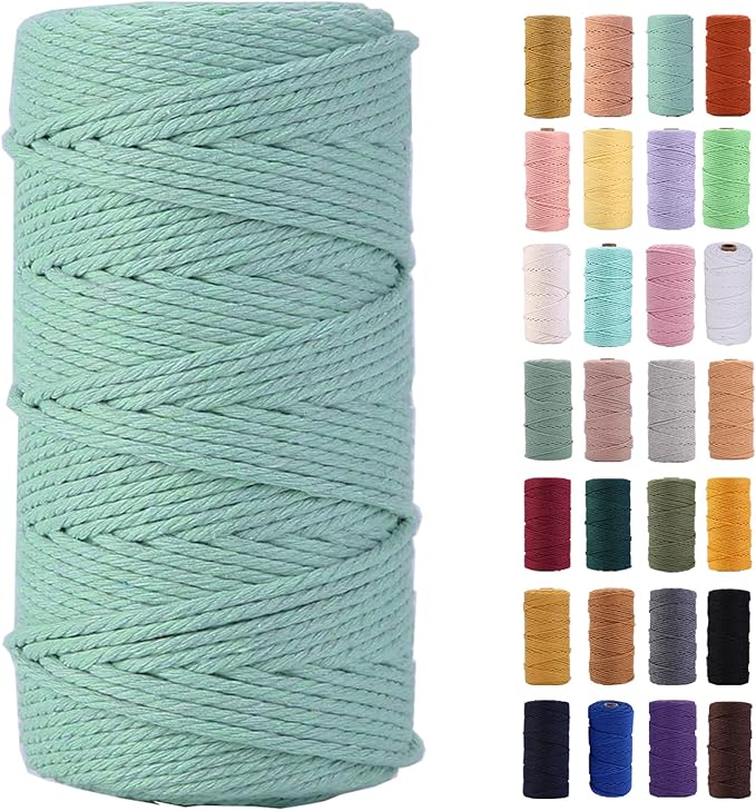 Light Green Macrame Cord 3mm x 109Yards,Colored Cotton Rope Colorful Cotton Cord Soft Craft Cord Twine for Wall Hanging Plant Hangers Crafts Decorative Projects