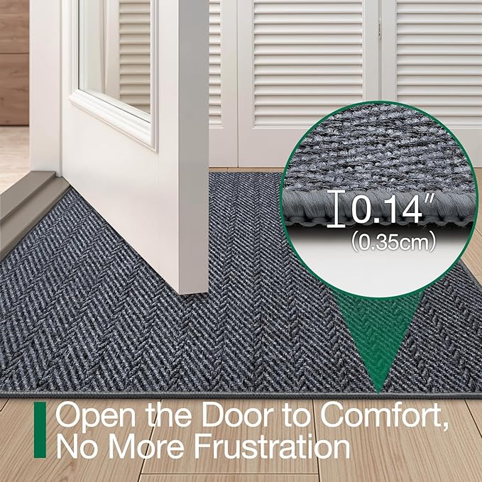 LUMI Ultra Thin Indoor Door Mat for Entrance 36"x56", Non Slip Entryway Mat, Low Profile Doormat, Unique Herringbone Design Carpet for Inside, Patio, Porch, Medium Gray
