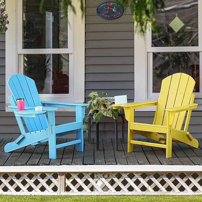 Adirondack Chair Set of 4, HDPE Folding Adirondack Chair with Multifunctional Cup Holder, Weather Resistant Fire Pit Chair for porches, patios, poolsides, Decks.