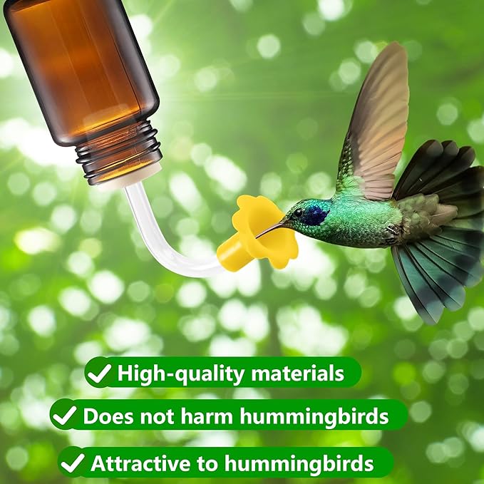 DECOHS 9 Pcs Hummingbird Feeder Tubes with Yellow Floral Tip, Bird Hummingbird Feeder Replacement Parts with 3 Brush, Outside Flower Birds Water Feeders Tube Stoppers for Making Your Own Birds Feeder