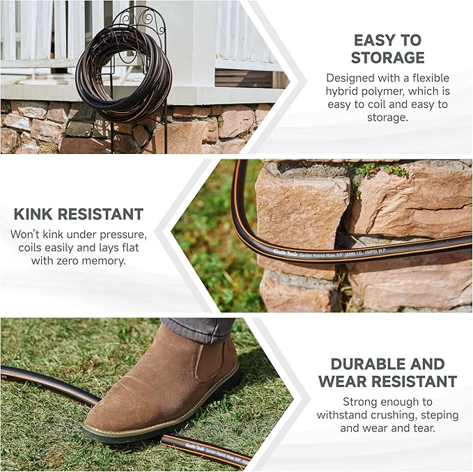Giraffe Tools Garden Hose 5ft x 5/8", Custom Length, Heavy Duty, No Kink, Flexible, Rubber Garden Hose, Leakproof Water Hose, 5ft Female to Female Hose, 600 Burst PSI