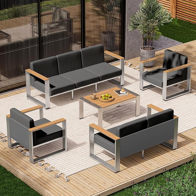 Outdoor Aluminum Loveseat, Modern Patio Patio Furniture with Wide Seat and Thick Cushions, All-Weather Oversized Couch for Deck, Porch
