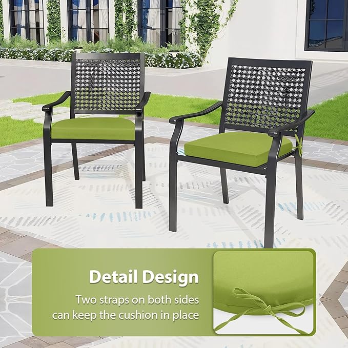 Outdoor Chair Cushions Set of 4, 17x16x2 Inch Patio Furniture Cushions, Water Resistant, Non-Slip Ties (Grass Green)
