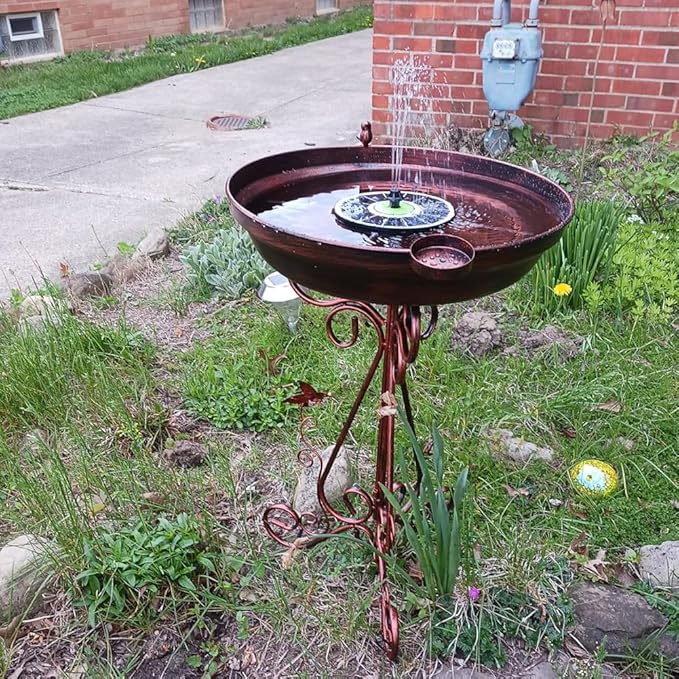 dreamysoul Large Bird Bath with Metal Pedestal, 18" Dia Antique Copper Outdoor Birdbath with Bird Feeder for Garden Outside Patio Yard Decor