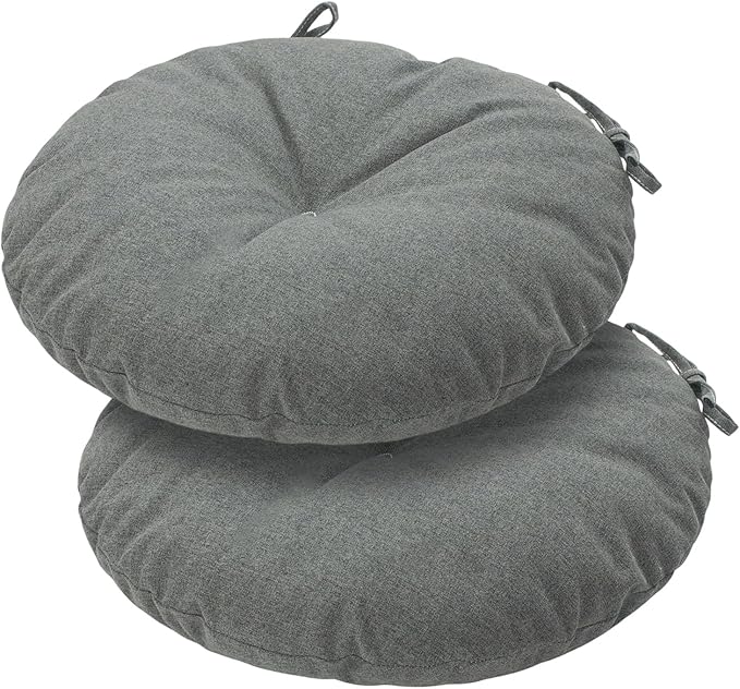 Bistro Chair Cushions 15 inch,Set of 2,Tufted Round Chair Cushions with Ties,15"x15"x4",Water Resistant Round Seat Cushion for Barstool Chairs,Patio Garden Kitchen Outdoor Furniture(Dark Gray)