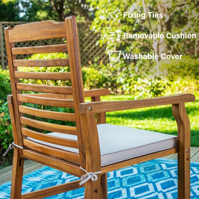 PHI VILLA 7 PCS Acacia Wood Outdoor Dining Set for 6, Expandable Teak Wooden Table & Chairs with Cushions, Farmhouse Dining Furniture Set for Patio, Deck, Yard