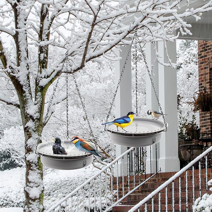 Hanging Heated Bird Bath for Outdoors for Winter, Large Capacity Heated Birdbath Deicer,75W Thermostatically Controlled Birdbath Heater for Winter Garden Patio Yard Decoration