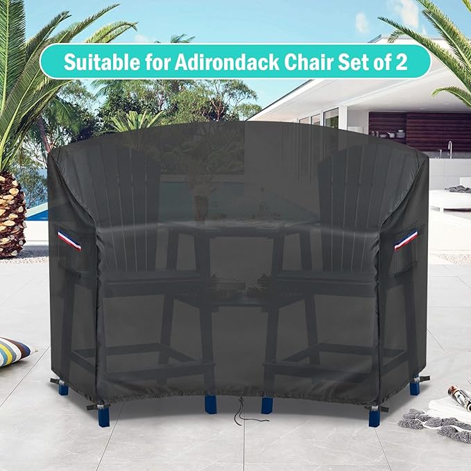 Adirondack Chair Cover,Heavy Duty Cover for Tall Adirondack Chair Set of 2,Modern Wood Adirondack Chair Covers Waterproof,80"Wx30"Dx49"H,Black